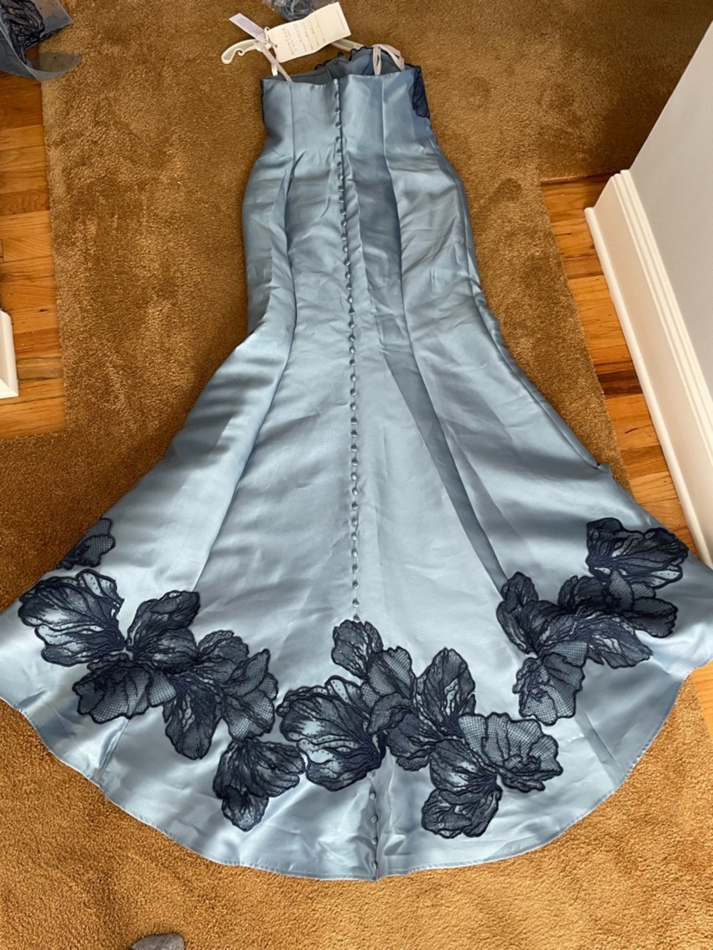 Mon Cheri Light Blue Satin Chemise with Navy Floral Lace(never worn) - Picture 2 of 10
